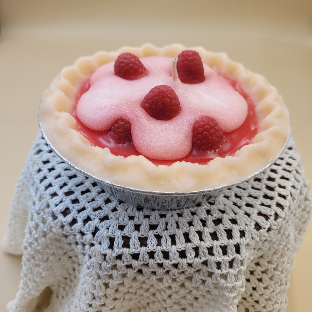 Raspberry Pie Dessert Candle Realistic Food Decor Pink Red 5 Inch Tin